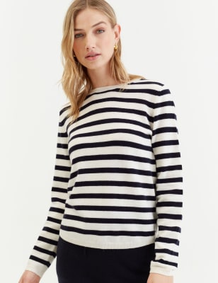 Chinti & Parker Women's Wool Rich Striped Sweatshirt with Cashmere - Navy Mix, Navy Mix,Green Mix,Bl