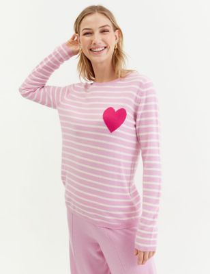 Chinti & Parker Womens Wool Rich Striped Sweatshirt with Cashmere - Pink Mix, Pink Mix,Blue Mix