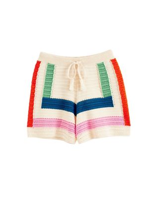 Pure Cotton Colour Block Crochet Shorts