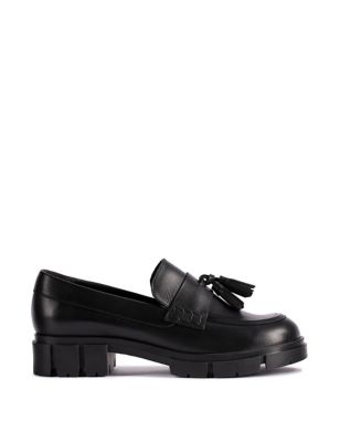 Clarks Womens Leather Tassel Flatform Loafers - 4 - Black, Black