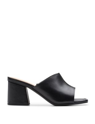 Clarks Womens Leather Block Heel Mules - 3.5 - Black, Black