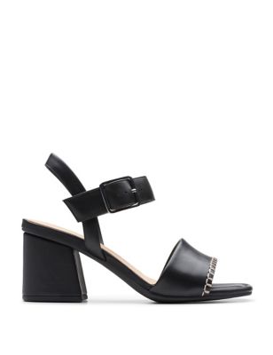 Clarks Womens Leather Block Heel Sandals (3 Small - 8 Large) - 6.5 - Black, Black