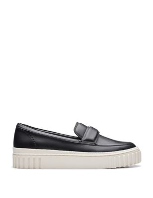 Clarks Womens Leather Flatform Loafers - 3.5 - Black, Black