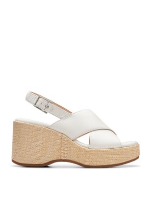 Clarks Women's Leather Wedge Sandals - 3.5 - White, White,Navy