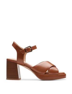 Clarks Womens Leather Block Heel Sandals - 3.5 - Tan, Tan