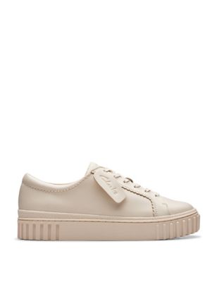 Clarks Women's Leather Lace Up Trainers - 3.5 - Cream, Cream