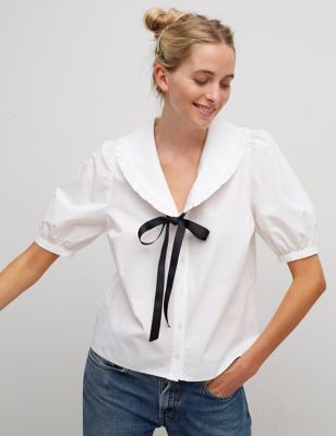 M&S Nobody'S Child Womens Pure Cotton Collared Short Sleeve Shirt