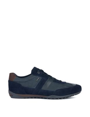 Geox Mens Leather & Suede Lace Up Trainers - 8 - Navy, Navy,Black