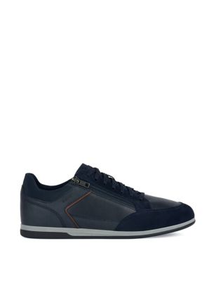 Geox Men's Leather & Suede Lace Up Trainers - 7 - Navy, Navy,Tan