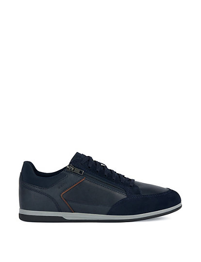 geox leather & suede lace up trainers - 7 - navy, navy