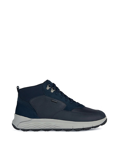 geox wide fit leather lace up high top trainers - 7 - navy, navy