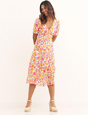 Alexa Fruit Print V-Neck Midi Tea Dress