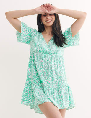 

Womens Nobody's Child Printed V-Neck Mini Wrap Dress - Mint Mix, Mint Mix