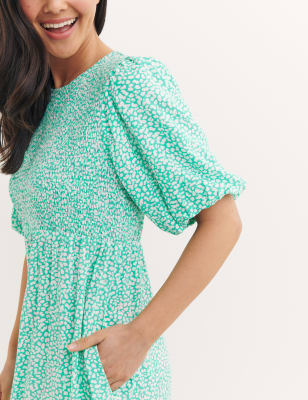 

Womens Nobody's Child Printed Round Neck Midi Smock Dress - Mint Mix, Mint Mix