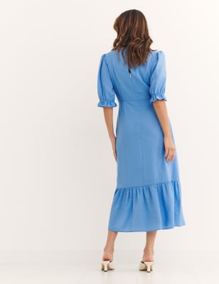 

Womens Nobody's Child Textured Round Neck Midi Waisted Dress - Blue, Blue