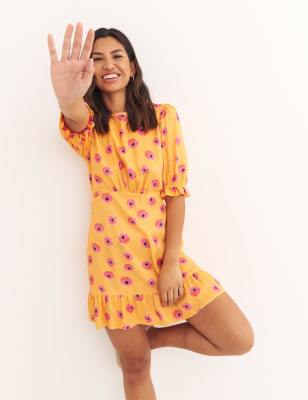 

Nobody's Child Minivestido de tarde floral de corte imperio con bajo con volanteWomens - Orange Mix, Orange Mix