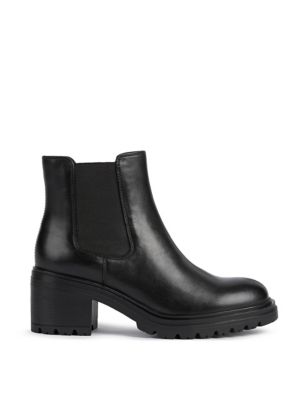 Geox Women's Leather Chelsea Block Heel Ankle Boots - 3 - Black, Black