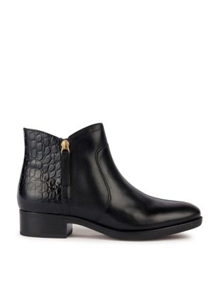 Geox Women's Leather Block Heel Ankle Boots - 4 - Black, Black