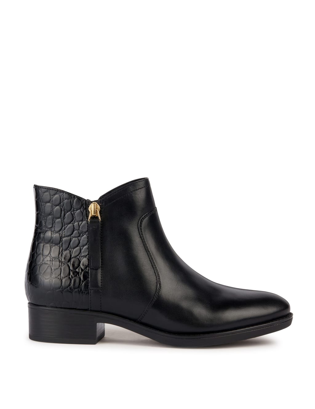 Leather Block Heel Ankle Boots