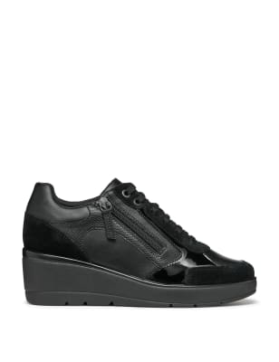 Leather Lace Up Wedge Heel Trainers | Geox | M&S