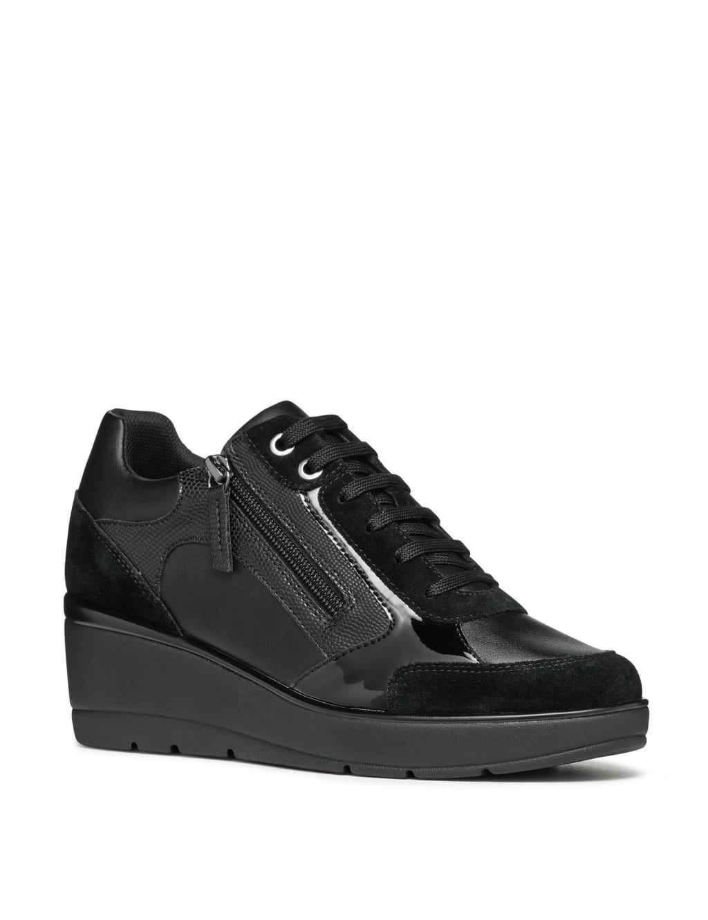 Leather Lace Up Wedge Heel Trainers image 2