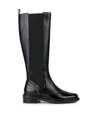 Leather Brogue Detail Knee High Boots