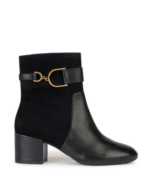 Leather & Suede Block Heel Ankle Boots