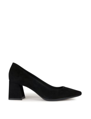 Suede Block Heel Pointed Court Shoes