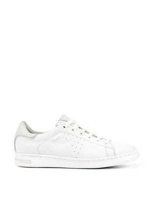 Geox Womens Leather Lace-Up Trainers - 5 - White, White,Black