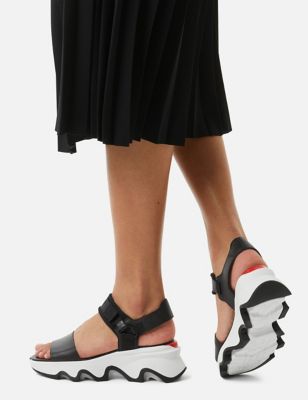 Sorel Women's Leather Riptape Flatform Sandals - 5 - Black, Black,White