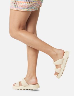 Sorel Womens Leather Twist Flat Sliders - 8 - Cream, Cream