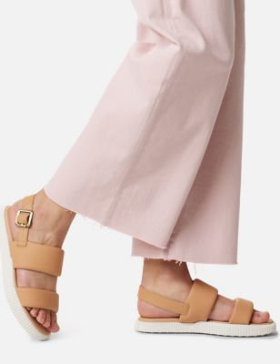 Sorel Womens Leather Ankle Strap Flat Sandals - 5 - Tan, Tan