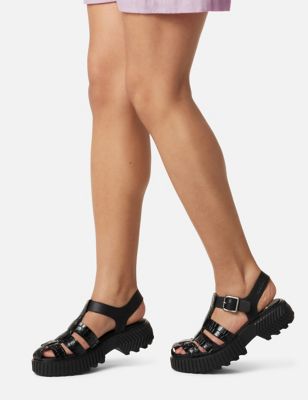 Sorel Women's Leather Buckle Chunky Sandals - 5 - Black, Black,Cream