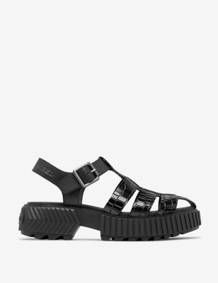Leather Buckle Chunky Sandals