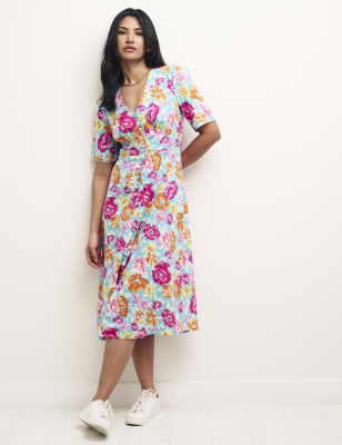 

Womens Nobody's Child Floral Button Through Midi Tea Dress - Blue Mix, Blue Mix