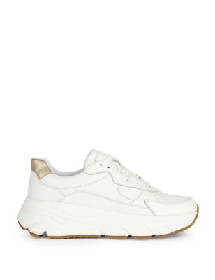 Geox Womens Leather Lace Up Trainers - 4 - White Mix, White Mix