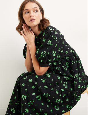 

Nobody's Child Vestido fruncido floral a media pierna de manga abullonadaWomens - Green Mix, Green Mix