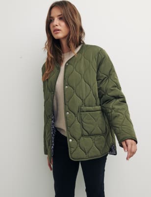 

Womens Nobody's Child Quilted Collarless Jacket - Green, Green