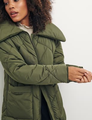 

Womens Nobody's Child Diamond Quilted Longline Puffer Jacket - Green, Green