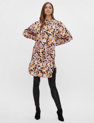 M&S Y.A.S Womens Floral Collarless Button Front Shirt Dress
