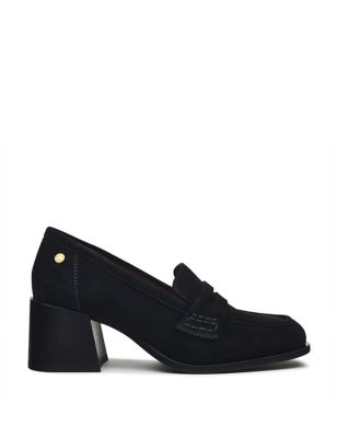 Radley Womens Thistle Suede Block Heel Loafers - 8 - Black, Black,Tan