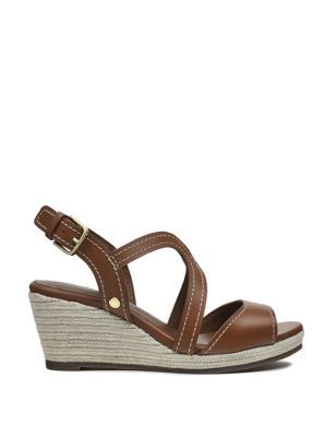 Leather Strappy Wedge Espadrille Sandals