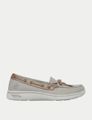 Skechers Womens Arch Fit Uplift Shoreline Canvas Boat Shoes - 4 - Beige Mix, Beige Mix