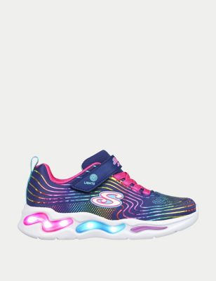 Skechers Girl's Rainbow Light Up Trainers (9.5 Small - 3 Large) - 10.5S - Navy, Navy,Black