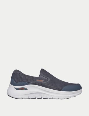Skechers Mens Arch Fit 2.0 Vallo Leather Slip-On Trainers - 8 - Charcoal, Charcoal,Black,Navy