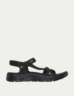 Skechers Womens GO WALK® Flex Ankle Strap Flat Sandals - 5 - Black, Black,Navy