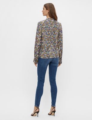 M&S Y.A.S Womens Floral High Neck Long Sleeve Shirt