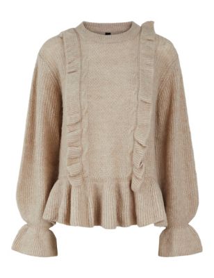 M&S Y.A.S Womens Cable Knit Frill Detail Jumper with Wool