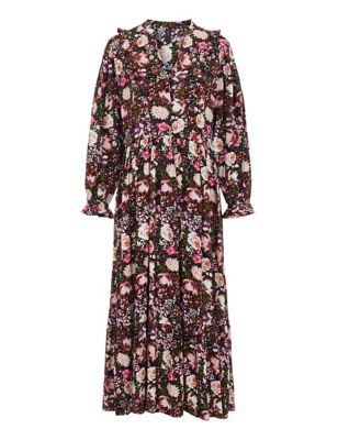M&S Y.A.S Womens Floral Frill Detail Midi Shirt Dress