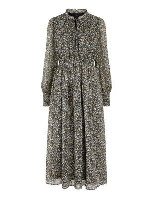 M&S Y.A.S Womens Floral V-Neck Tie Detail Midi Waisted Dress